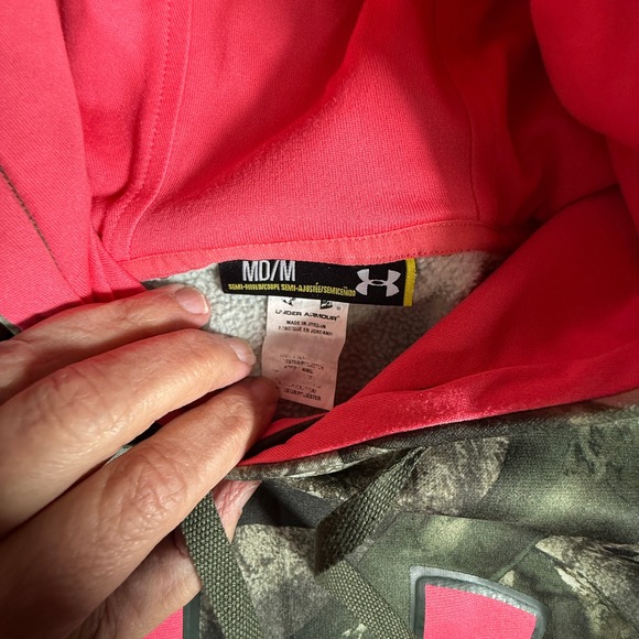 Under Armour Mossy Oak Treestand Camo Hoodie Mens Medium Hunting Pullover - Picture 4 of 9